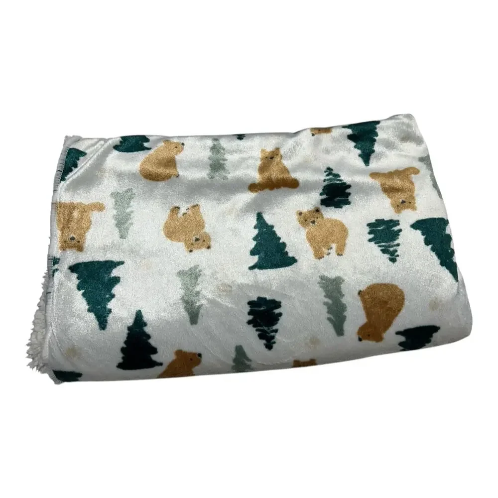 Chick Pea Bear Trees Baby Blanket Sherpa Forest Woodland Brown Green White
